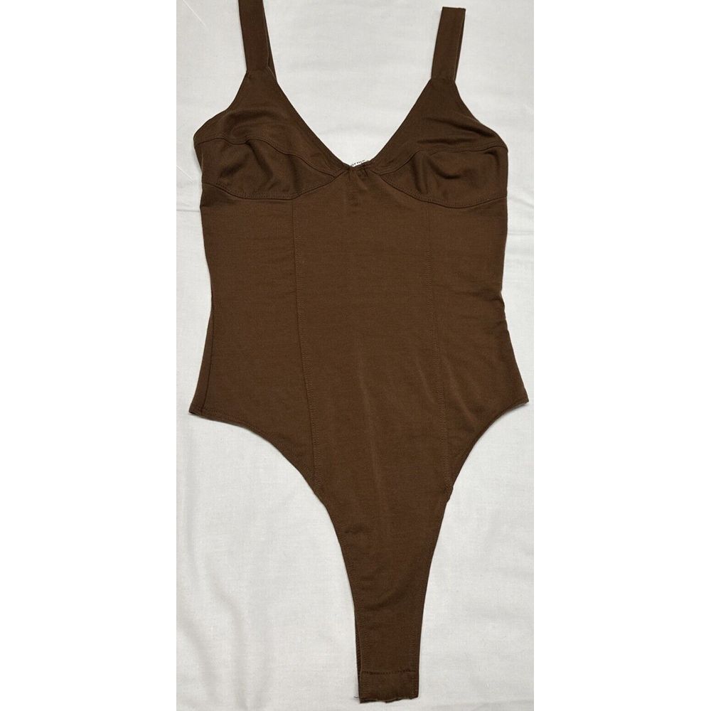Women's Reformation Jeans V-Neck Sleeveless Thong Bodysuit Brown Size X-Small